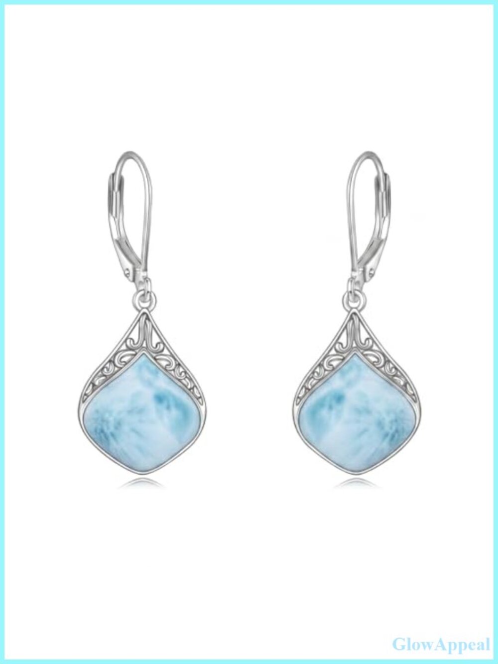 Larimar Dangle Earrings Filigree Celtic Teardrop Platinum Gold Plated Drop